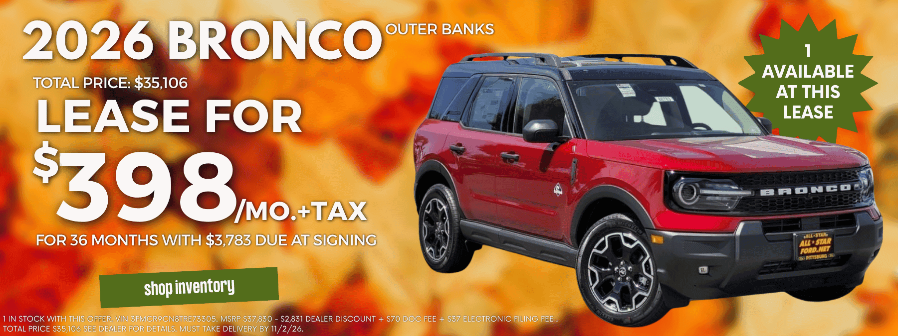 Bronco Outer Banks Lease October