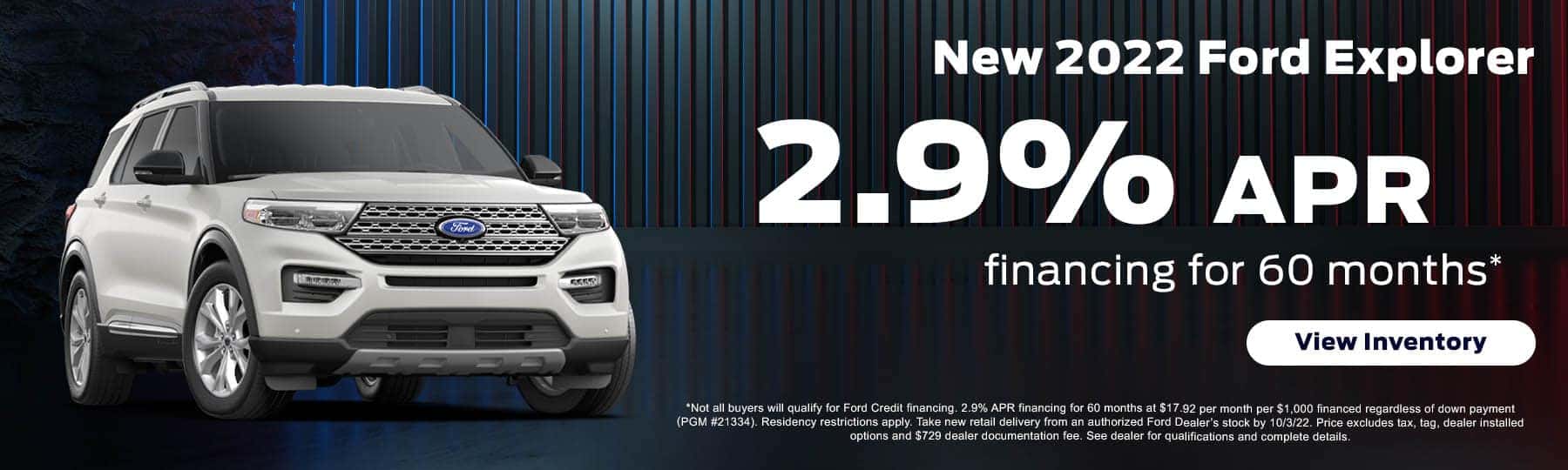 Get 2.9% APR financing on a new 2022 Ford Explorer in Nashville, TN