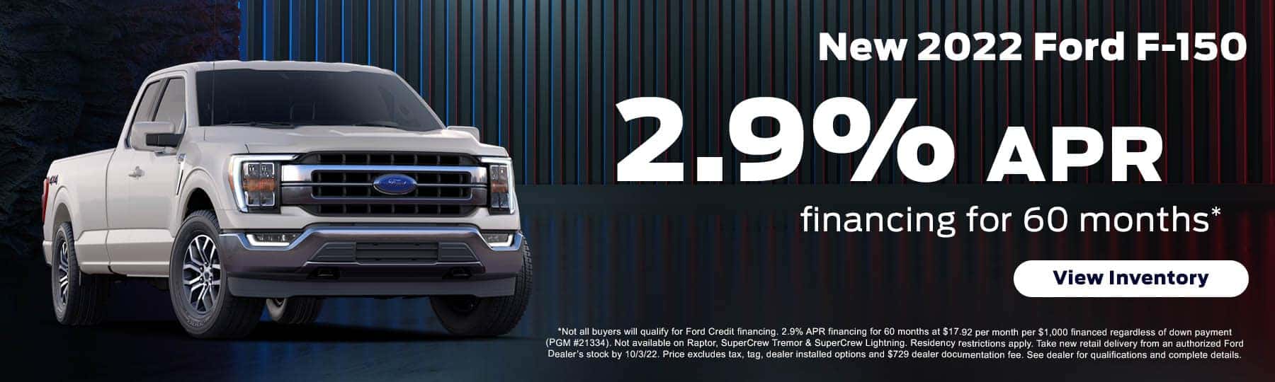 Get 2.9% APR financing on a new 2022 Ford F-150 in Nashville, TN