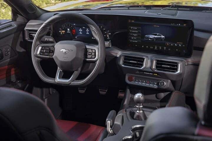 2024 Ford Mustang interior with available Carmine Red seats and stitching  | Best Ford Dealer | in Nashua NH 