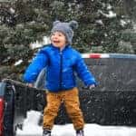 Customers kid playing in the back of a new 2022 F-150 bought from Bill Brown Ford in MI