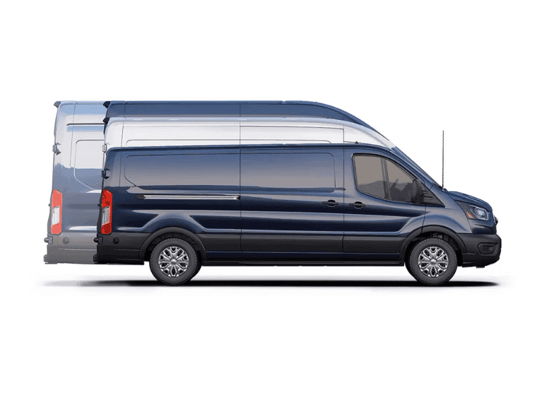 Side visual showing various lengths and heights across the 2025 Ford E-Transit lineup