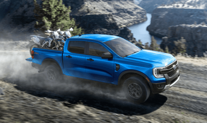 A 2025 Ford Ranger® pickup being driven through the mountains