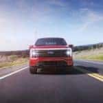 front view of red truck on road