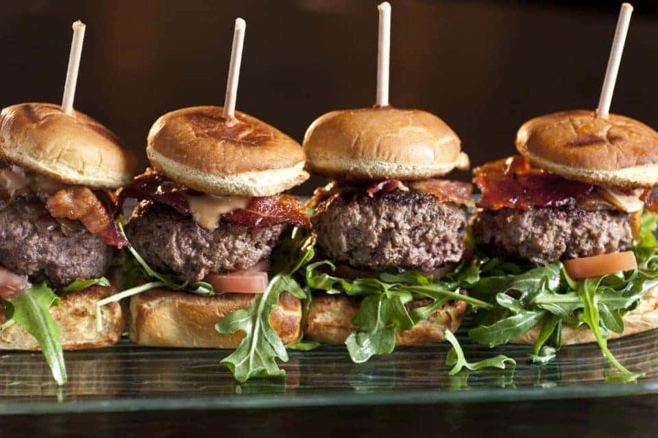 Game day hamburger sliders on a plate