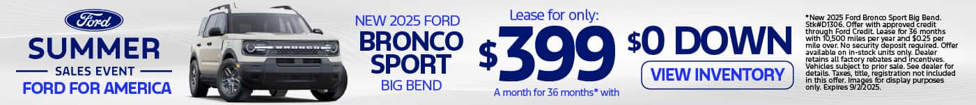2025 Ford Bronco Sport Big Bend $399/mo for 36 mo - $0 Down