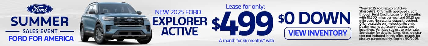 2025 Ford Explorer Active $499/mo for 36 mo - $0 Down