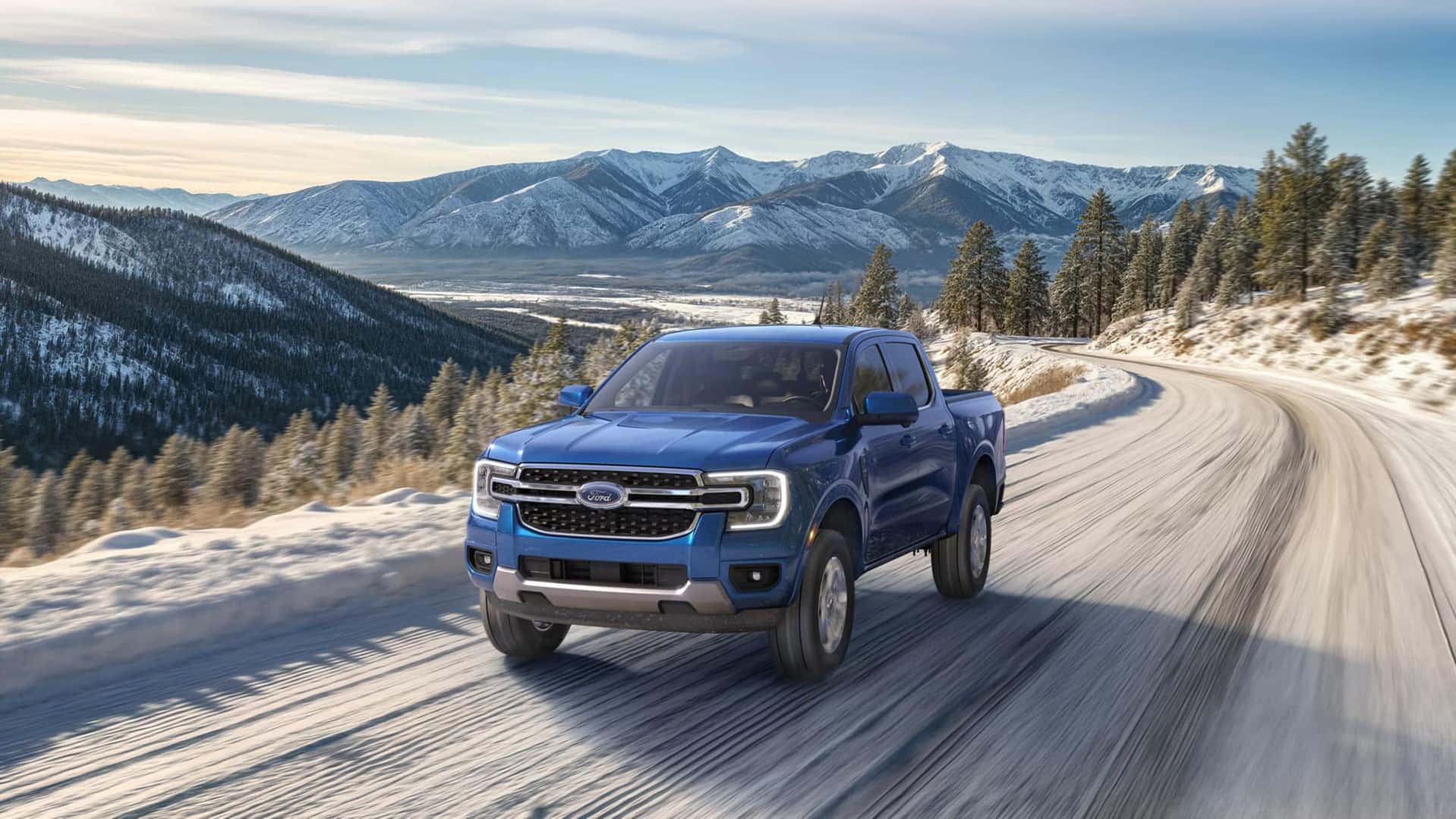 2026 Ford Ranger driving on a snowy road