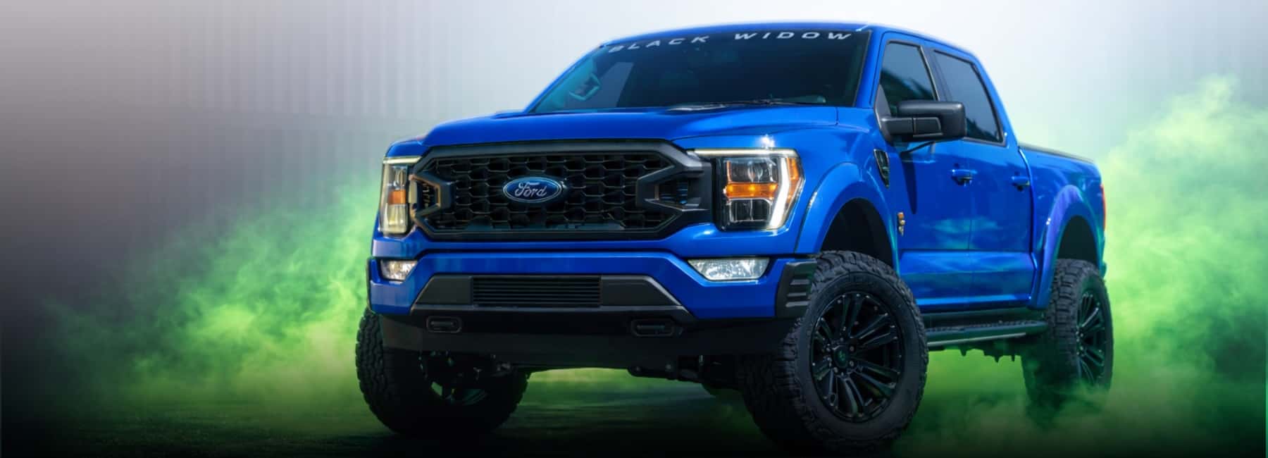 Front end of blue Truck