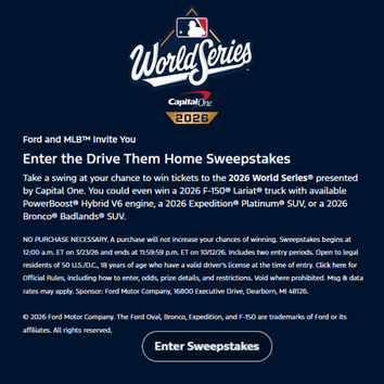 MLB Drive Them Home Sweepstakes