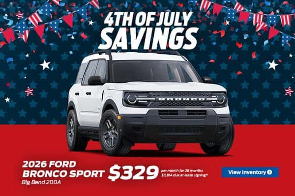 2026 Bronco Sport - $329 per month for 36 months $3,814 due at lease signing