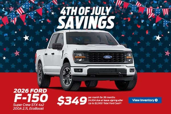2026 F-150 - $349 / mo for 36 months $4,934 due at lease signing after up to $2,000 Total Ford Cash