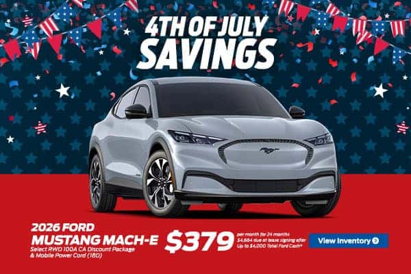 2026 Mustang Mach-E - $379 / mo for 24 months $4,664 due at lease signing after Up to $4,000 Total Ford Cash