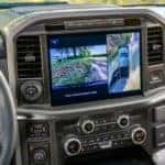 Infotainment screen and steering wheel inside the 2018 Ford F-150 pickup truck