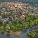 A bird's eye view of Schenectady, NY in the summer time.