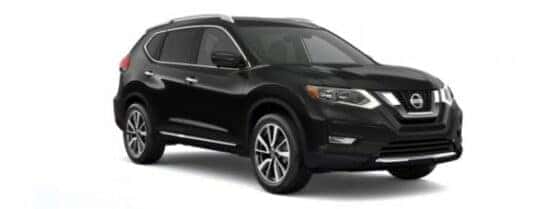 A black 2020 Nissan Rogue is angled right.