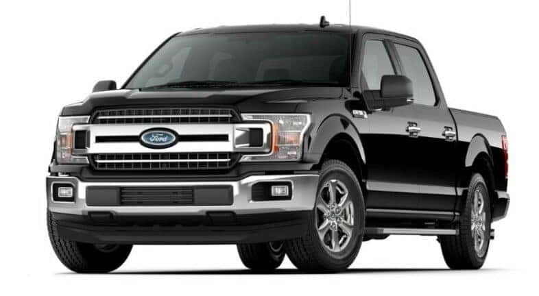 A black 2020 Ford F-150 XLT is angled left.