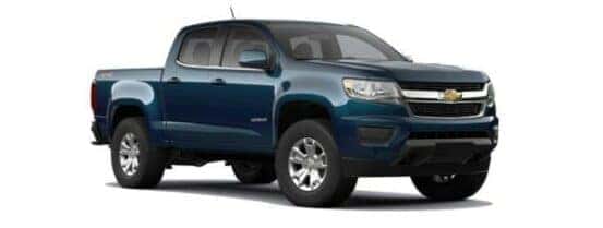 A blue 2020 Chevy Colorado is angled right.