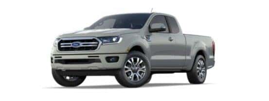 A grey 2020 Ford Ranger Lariat is angled left.