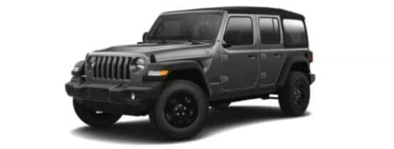 A grey 2020 Jeep Wrangler Sport Unlimited is angled left.