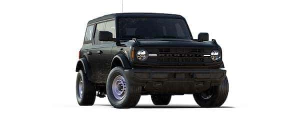 A black 2021 Ford Bronco 4-door is angled right.