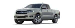 A grey 2021 Ford Ranger Lariat is angled left.