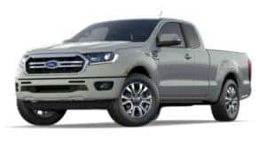 A grey 2021 Ford Ranger Lariat is angled left.