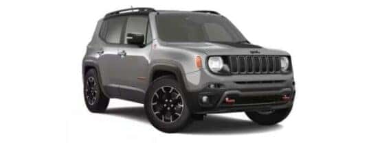 A grey 2021 Jeep Renegade Trailhawk is angled right.