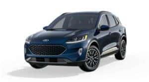 A blue 2021 Ford Escape SEL PHEV is angled left.