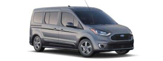A grey 2021 Ford Transit Connect Titanium is angled right.