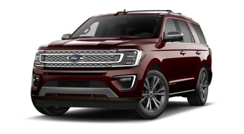 A maroon 2021 Ford Expedition Platinum is angled left.
