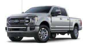 A silver 2022 Ford F-250 Limited is angled left.