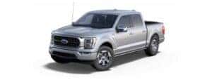 A silver 2021 Ford F-150 Platinum is angled left.