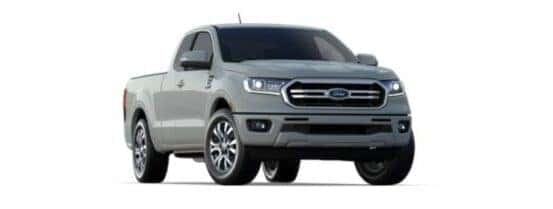 A grey 2021 Ford Ranger Lariat is angled right.