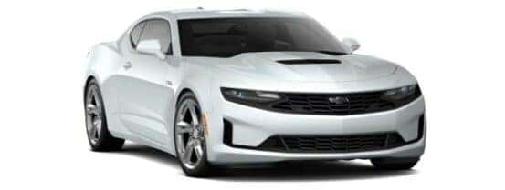 A white 2021 Chevy Camaro 1LT is angled right.