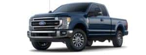 A blue 2022 Ford F-250 is angled left.
