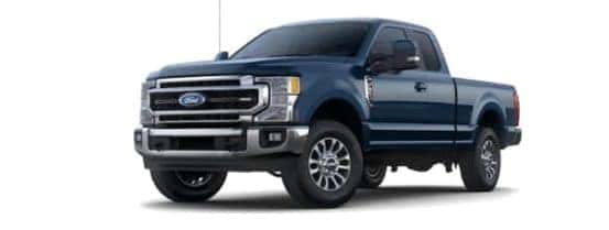 A blue 2022 Ford F-350 is angled left.