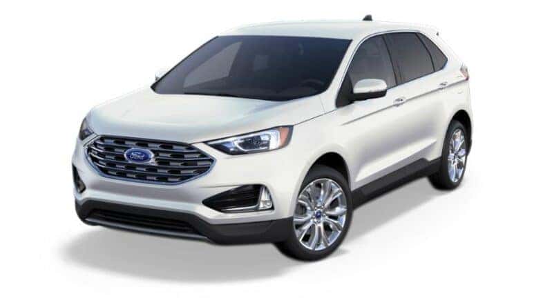 A white 2022 Ford Edge Titanium is angled left.