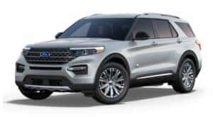 A silver 2022 Ford Explorer King Ranch is angled left.