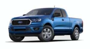 A blue 2022 Ford Ranger is angled left.