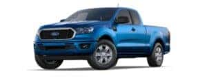 A blue 2022 Ford Ranger XLT is angled left.