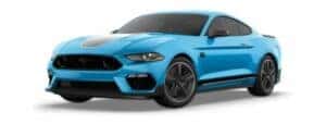 A blue 2022 Ford Mustang Mach 1 is angled left.
