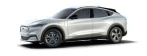 A white 2022 Ford Mustang Mach-E Select is angled left.