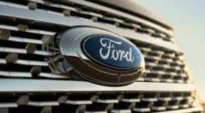 The silver grille of a 2020 Ford Expedition is shown in close up.