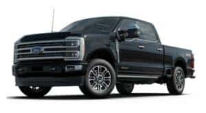 A black 2023 Ford F-250 Limited is angled left.