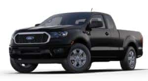 A black 2023 Ford Ranger is shown angled left.