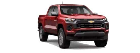 A red 2023 Chevy Colorado is angled right.
