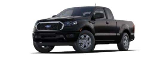 A black 2023 Ford Ranger is angled left.