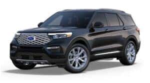 A black 2023 Ford Explorer Platinum is angled left.