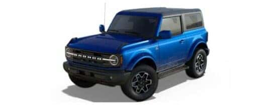 A blue 2023 Ford Bronco Outer Banks is angled left.